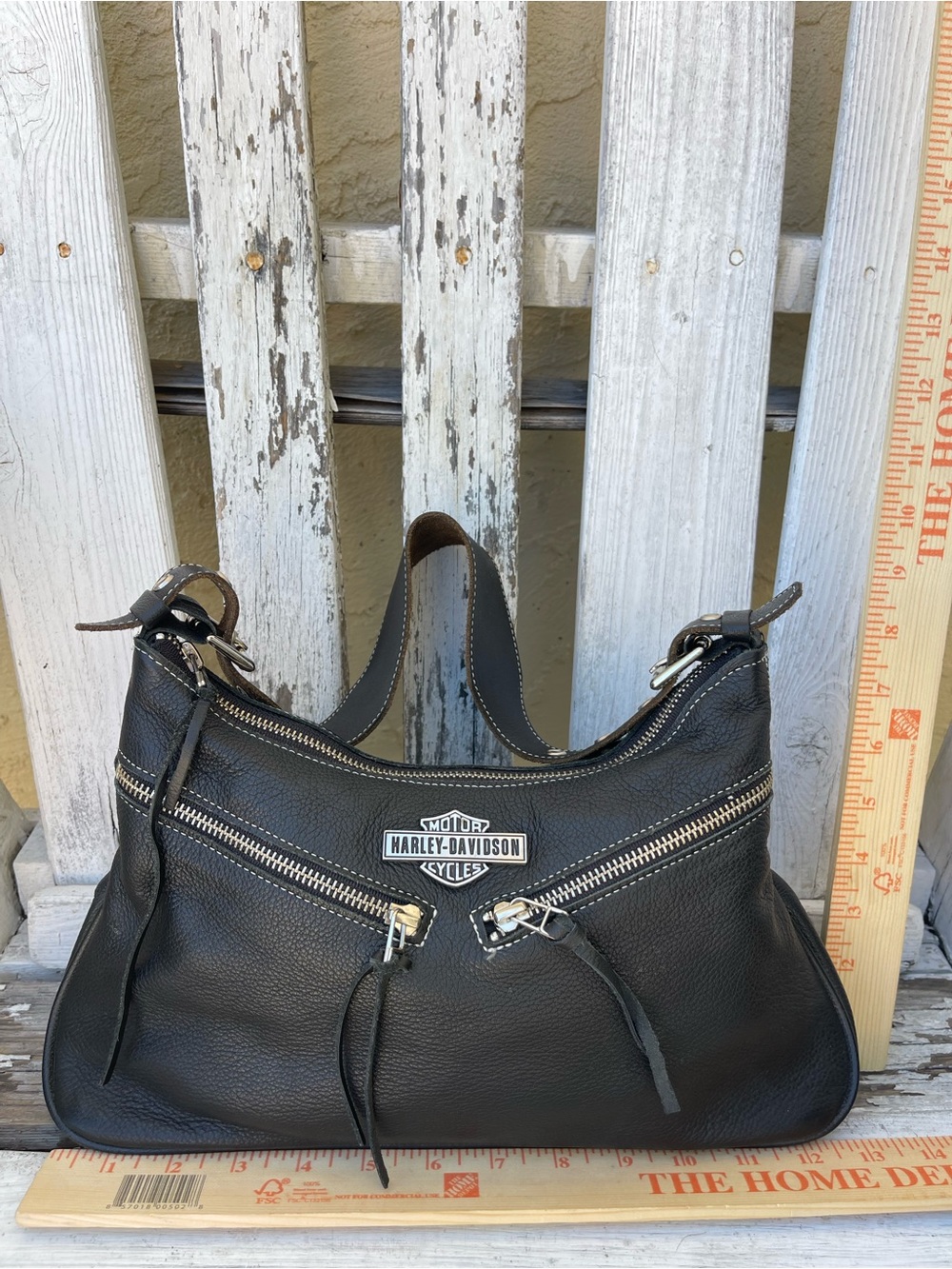 Harley-Davidson Women’s HD621 Black Leather Shoulder Bag Double Zipper Purse - Picture 12 of 15